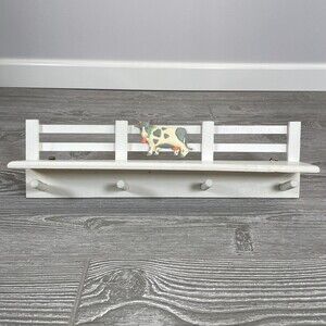 Vintage Peaches N Cream Cow Mug Rack Hook Shelf Modern Farmhouse Country Decor